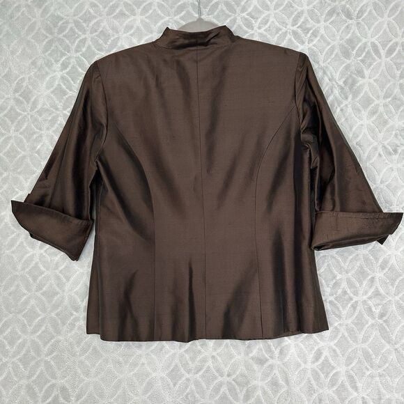 Vtg 100% Silk Jacket Womens 8 Brown Iridescent Open Front Blazer Career Capsule - Picture 8 of 15